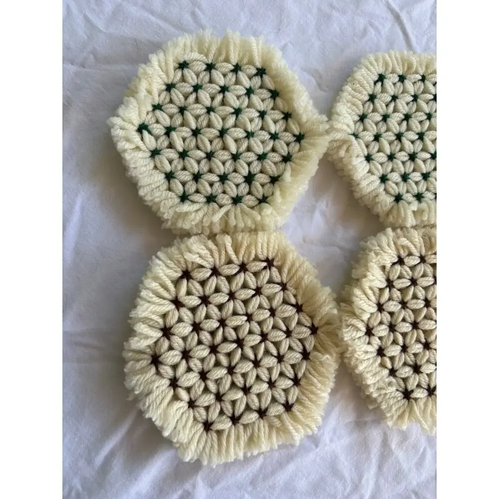 Vintage Handmade Crocheted Cottagecore Fringed Coasters Set of 7